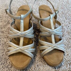 AEROSOLES metallic silver and gold cork wedge sandals